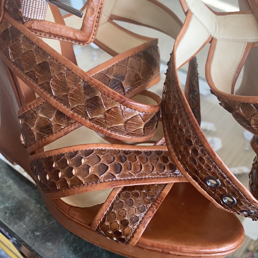 Alexandre Birman Python Leather Wedges Sandals - image 5